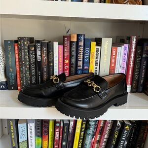 Sam & Libby Black Loafers with Gold Chain